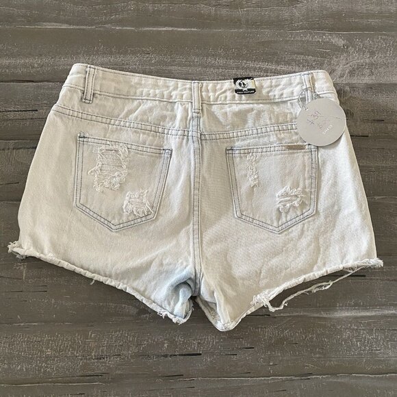 Free Culture Denim Shorts Womens Size 13 Junior’s Light Wash Mid Rise Distressed - Picture 5 of 10